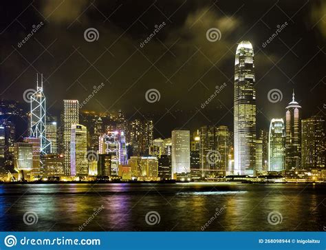 Hong Kong City Skyline at Night Stock Photo - Image of tower, hong ...