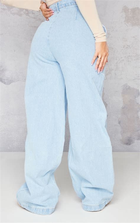 Shape Light Blue Wash Tailored Wide Leg Jeans Prettylittlething Usa