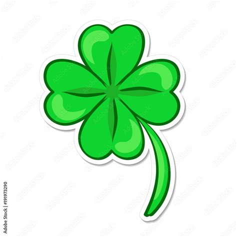 Four leaf green clover. Lucky quatrefoil. Good luck symbol. Cartoon sticker in comic style with ...