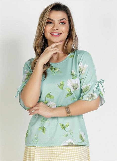 Blusa Floral Verde Manga Moda Evang Lica Rosalie