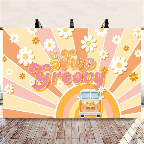 Buy Two Groovy Party Banner Retro Hippie Boho Backdrop Daisy Flower