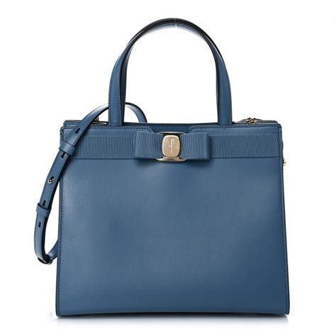 Salvatore Ferragamo Calfskin Medium Vara Bow Top Handle Tote Chambray