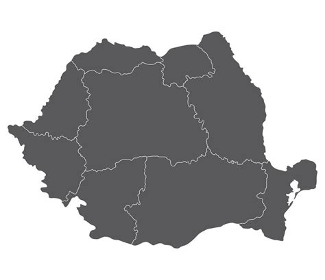 Romania map. Map of Romania in nine mains regions in grey color ...