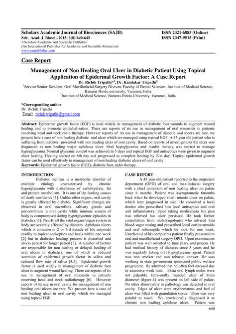 Pdf Case Report Management Of Non Healing Oral Ulcer In Diabetic