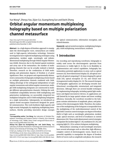 Pdf Orbital Angular Momentum Multiplexing Holography Based On