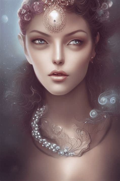 Fractal Art Woman With Pearls And Jewels In Hair By Charlie Bowater