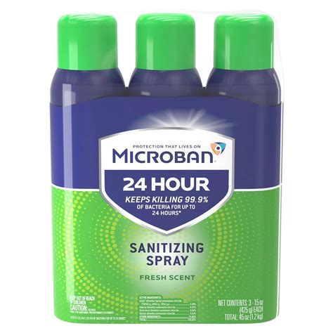 Microban 24 Hour Aerosol Mist Sanitizer Fresh Scent 15 Ounce 3 Pack Disinfecting Spray