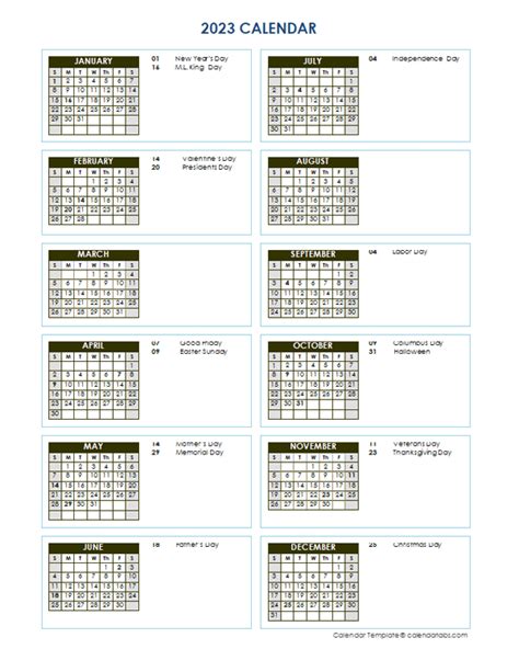 Monthly Calendar For Calendar With Federal Holidays