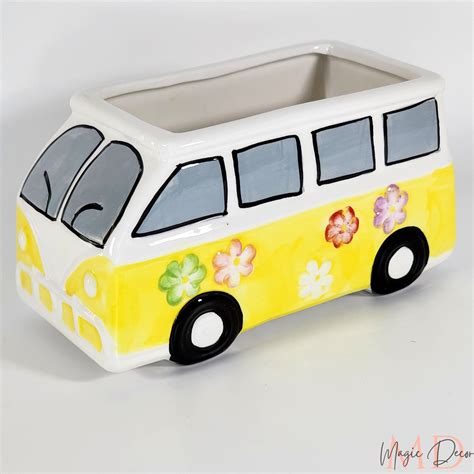 Ceramic Vw Bus Planter Hippie Bus Ceramic Planter Groovy 70s 80s Festive Car For Plants