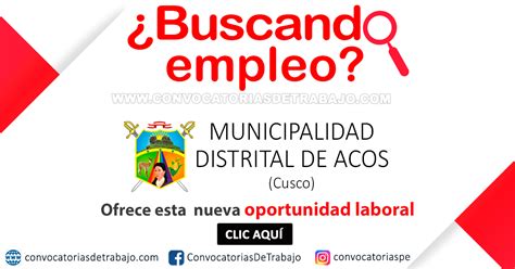 MUNICIPALIDAD DE ACOS Convocatoria CAS N002 JEFE DE LA UNIDAD