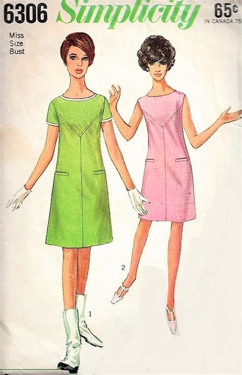 1960s Mod Dress Pattern Simplicity 6306 Classic Swinging 60s London Dress Bust 32 Vintage Sewing