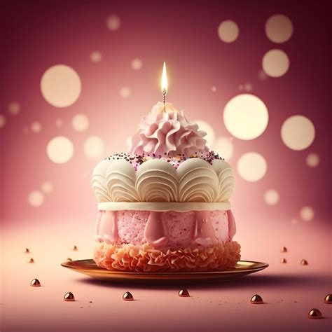 Premium Photo Pink Birthday Cake With Candle Ai Generated