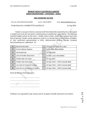 Fillable Online Tender Notice No HY M S TPT Truck 2014 15 Fax Email