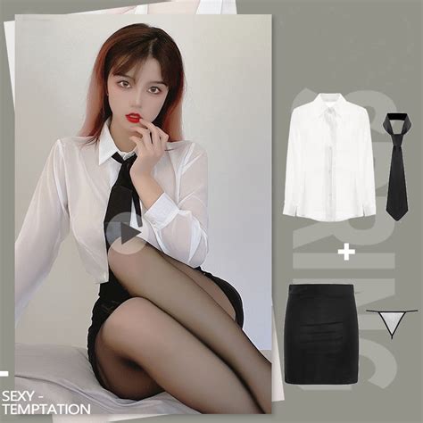 Jual Sexy Lingerie Seragam Sekretaris Kostum Cosplay Set Baju Lengan