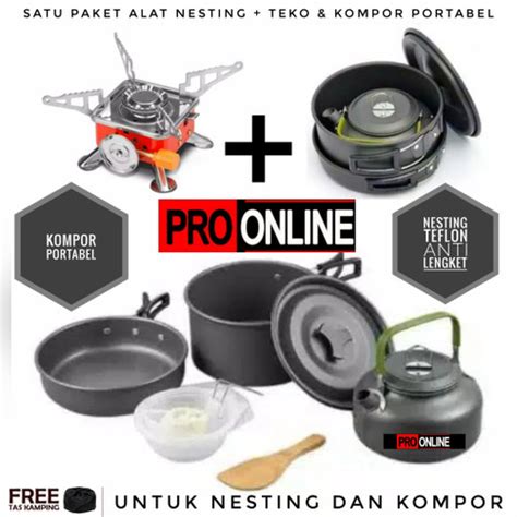 Jual Cooking Set Plus Teko Ceret Wajan Dan Kompor Nesting Camping