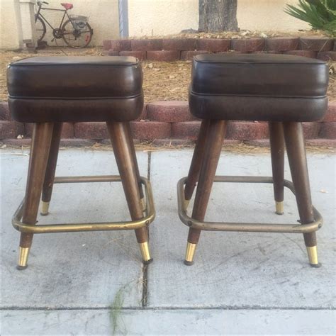 Vintage Mcm Bar Stools With Brass Feet Pair Chairish