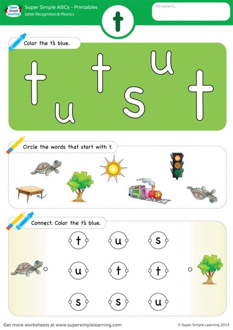 Letter Recognition And Phonics Worksheet T Lowercase Super Simple