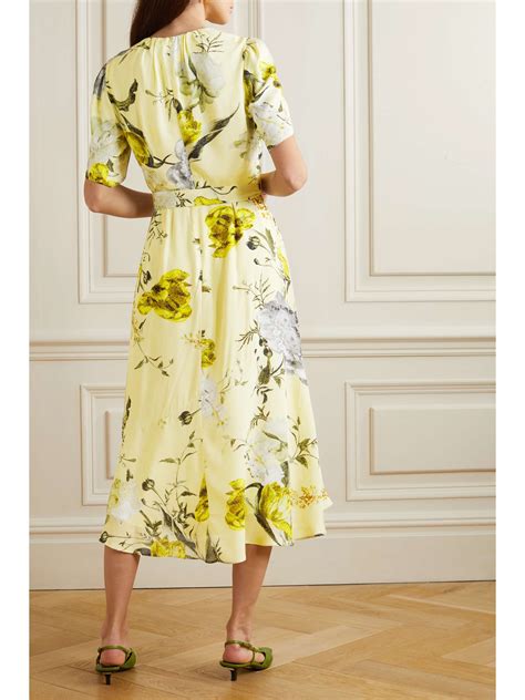 ERDEM Laurelle Belted Gathered Floral Print Crepe De Chine Midi Dress