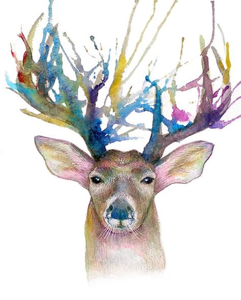 Small Original Watercolor Painting Deer 8x10 by oxanabasil