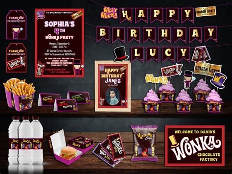 Willy Wonka Theme Party Printable Set Personalized Deluxe Etsy