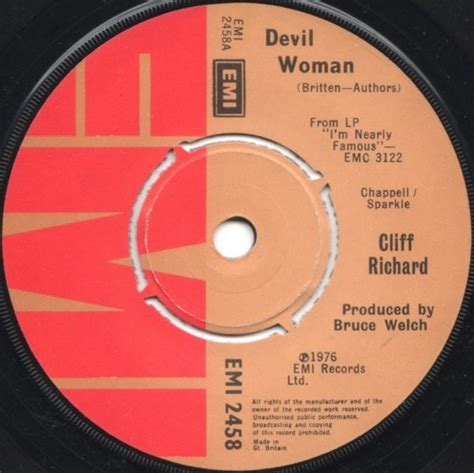 Cliff Richard Devil Woman Prong Knockout Centre Vinyl