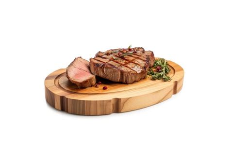 Premium AI Image A Wooden Plate Of Beef Steak Grilled With Sauce