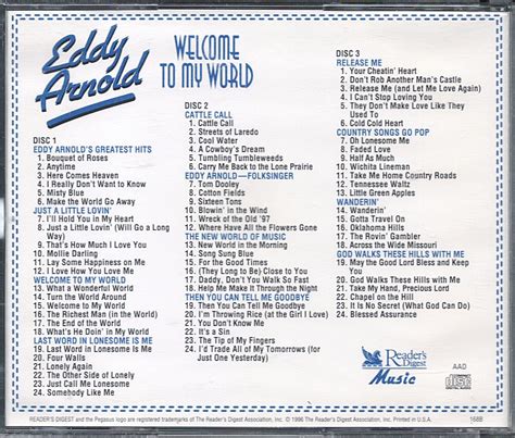 Eddy Arnold Welcome To My Wold 3 Cd Readers Digest Music Box Set Hits