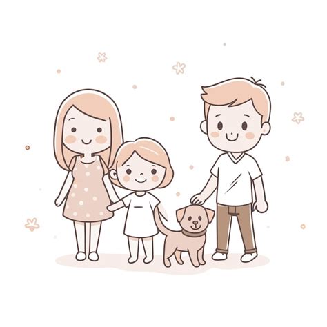 Una Familia Con Dos Hijos Y Un Perro Vector Premium