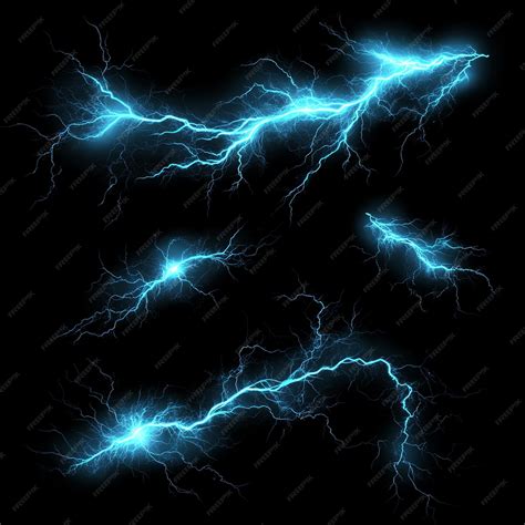 Flash Of Blue Lightning Effect On Black Background Premium Ai