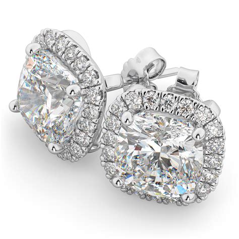 Halo Cushion Moissanite & Diamond Earrings 14k White Gold 3.52ct - AD4836