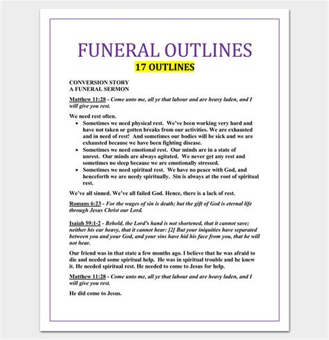 Sermon Outline Template For Word And Pdf Format Funeral Sermons