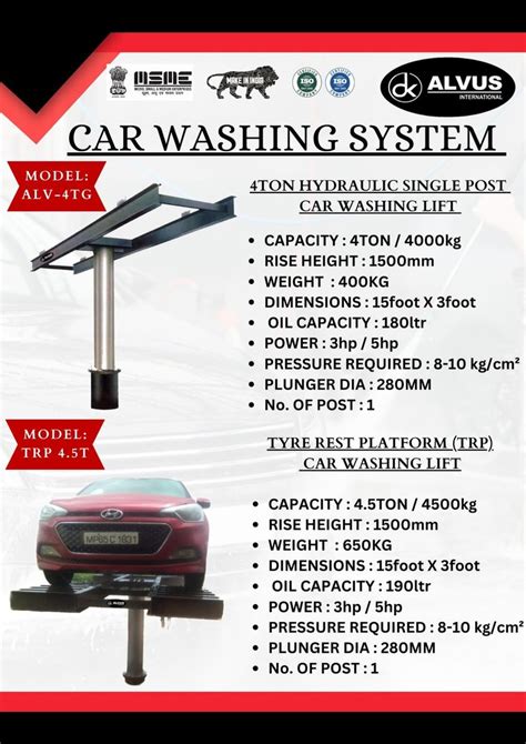 Hydraulic Car Washing Lift Operating Height Feet Capacity