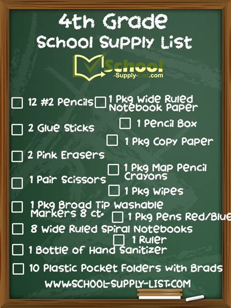 2024-2025 - Suggested School Supply List Checklist for the 4th Grade