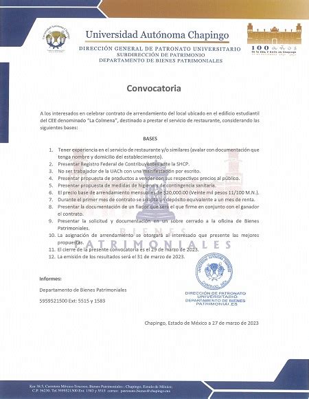 Convocatoria De Arrendamiento La Colmena Universidad Autónoma Chapingo