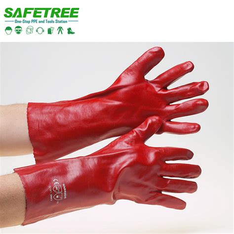 Safetree 40cm Red PVC Dipped Open Cuff Chemical Resistant PPE Safety