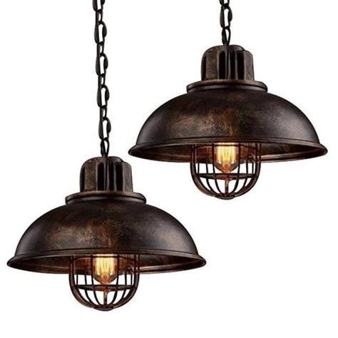 UNI Lot de 2 Lustre Suspension Industrielle Rétro E27 33cm Rouille