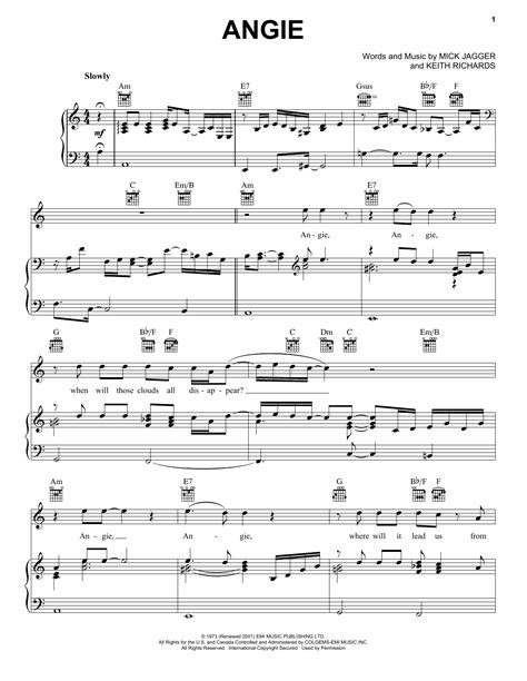 The Rolling Stones Angie Sheet Music And Printable Pdf Music Notes Sheet Music Music Notes