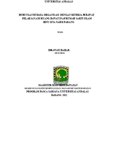 HUBUNGAN BUDAYA ORGANISASI DENGAN KINERJA PERAWAT PELAKSANA DI RUANG