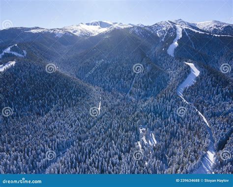 Aerial Winter View Of Rila Mountain Near Of Borovets Bulgaria Stock