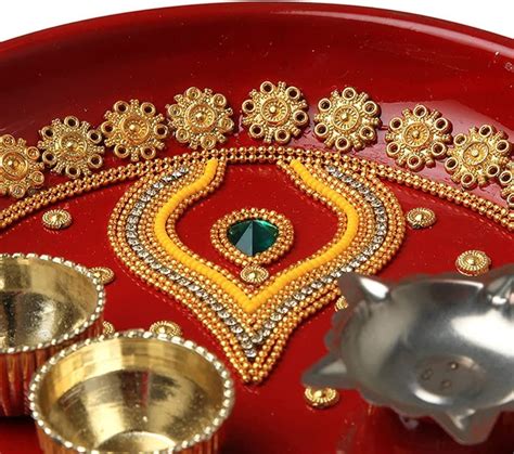 Red Stainless Steel Handcrafted Rakhi Pooja Thali Set Dimension