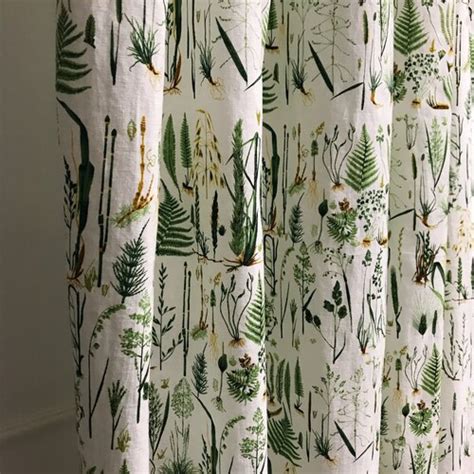 Modern Vintage Green Leaf Pattern Washed Linen Cotton Curtain Etsy