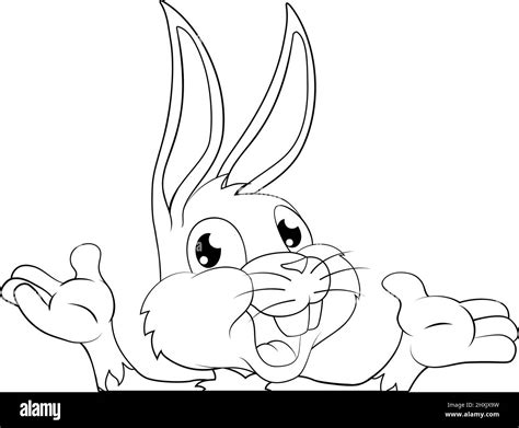 Easter Bunny Rabbit Cartoon Character Peeking Sign Stock Vector Image