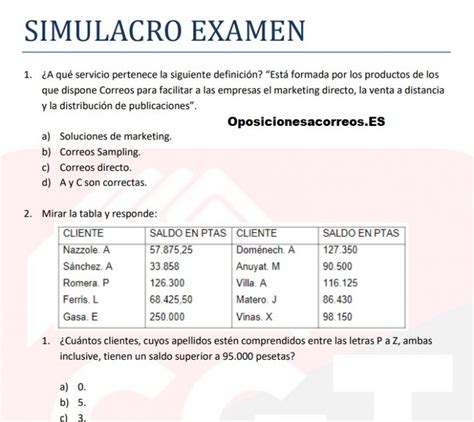 Simulacro Examen Correos CCOO PDF Oposiciones A Correos