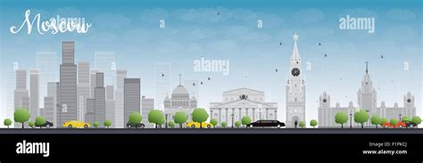 Moscow Skyline With Grey Buildings And Blue Sky Vector Illustration