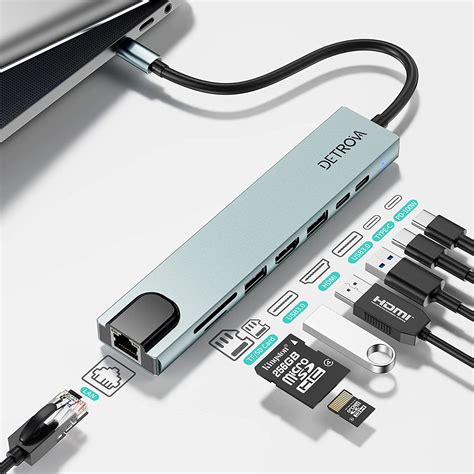 Jp 【2023新登場】 Detrova Usb C ハブ 8 In 1 Pd100w Type C 4k出力 Hdmiポート 高速データ転送 1gbps イーサネット