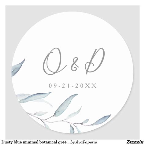 Dusty Blue Minimal Botanical Greenery Monogram Classic Round Sticker