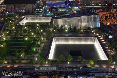 The 9/11 Memorial Pools illuminated at night - MetroScenes.com - New York City - May 2012 - City ...