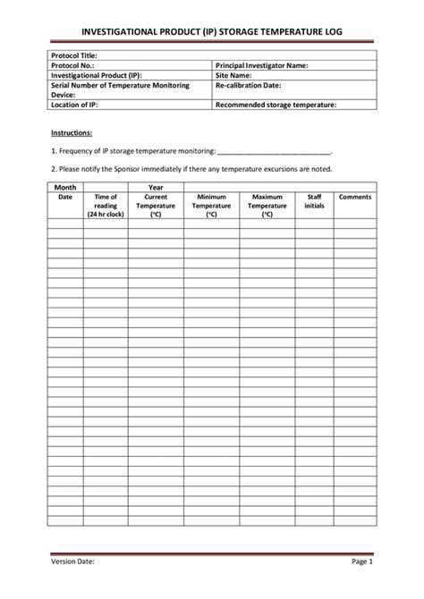 Storage Temperature Log In Word And Pdf Formats