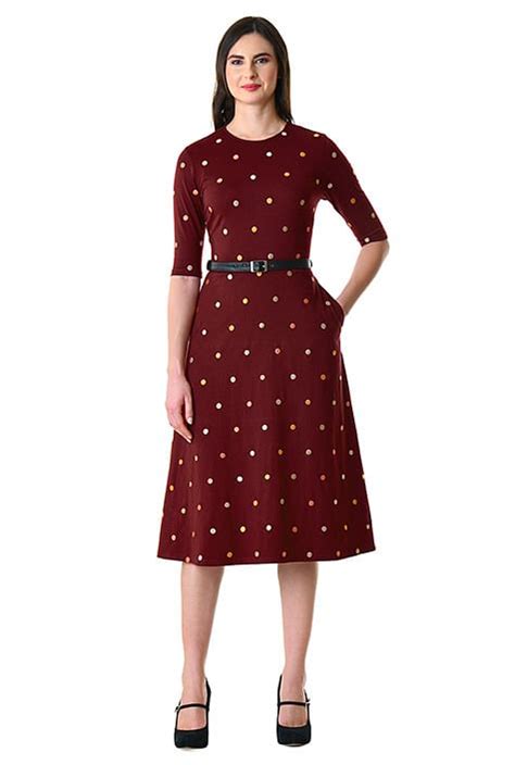 Shop Polka Dot Embellished Cotton Knit Belted Dress Eshakti