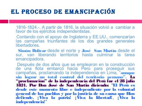 Emancipacion Y La Proclamacion De La Independencia Del Peru